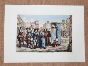 Litografia Casotto dei burattini Costume Roma Bart. Pinelli Anno 1809 Ristampa - Picture 1 of 1