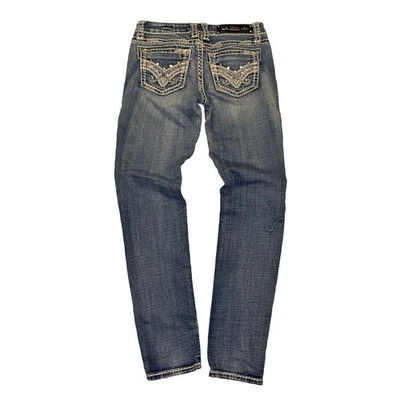 LA Idol Jeans Womens 5 29x30 Blue Denim Rhinestones Embroidered Cotton Blend USA - Image 1 of 4