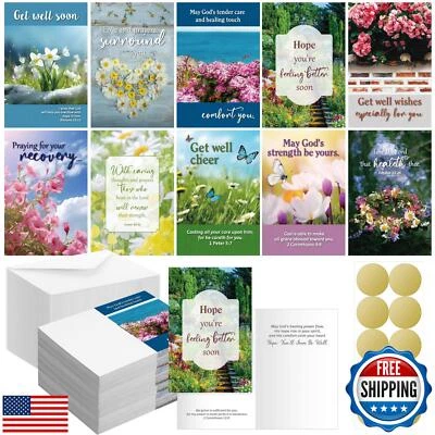 Dunzoom 100 Pack Religious Get Well Soon Card Bulk Set with Envelopes Sticker - Image 1 of 4