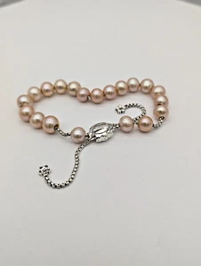 Pink Pearl Bracelet โ Sterling Silver Slider โ Adjustable & Engravable Clasp - Picture 1 of 6