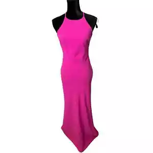 Calvin Klein Hot Pink Side Cutout Halter Evening Gown Sz 2 - Picture 1 of 5