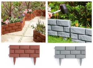 Brick Effect Garden Edging Lawn Border Plastic Plant Fence Outdoor Decor Picket - Picture 1 of 11