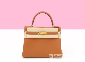 NEW HERMES GOLD BROWN KELLY 28 GHW BAG TOGO HANDBAG BIRKIN CLASSIC PURSE TOTE - Picture 1 of 2