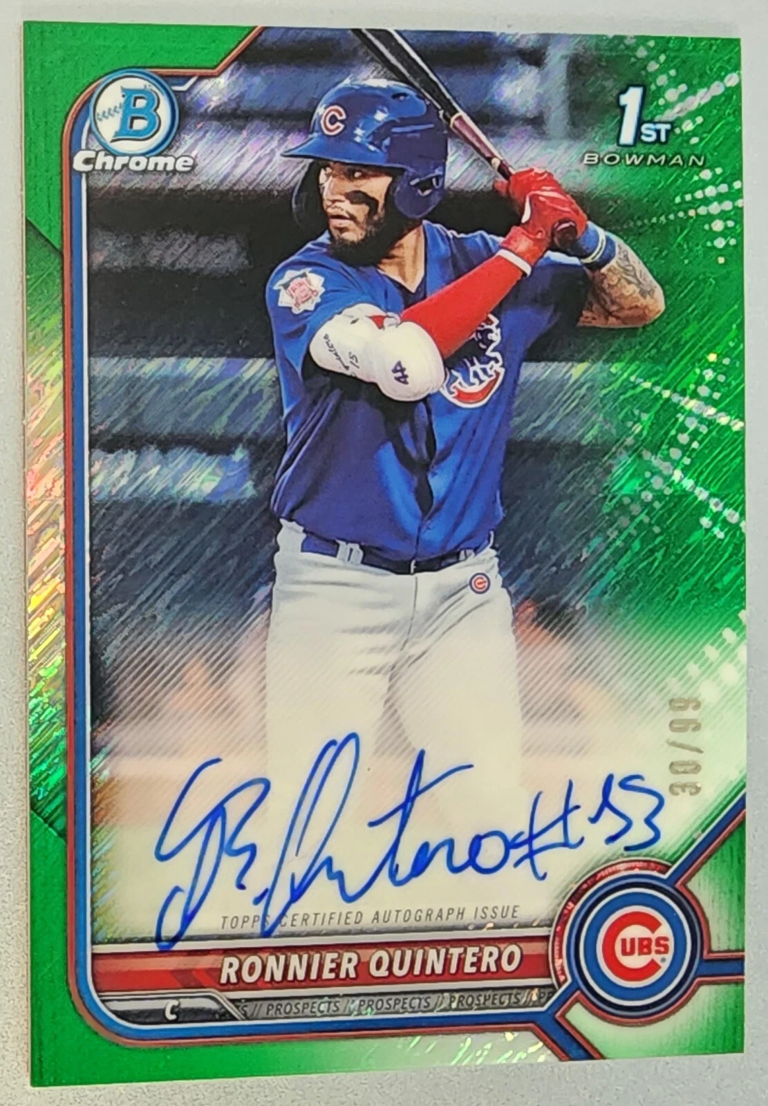 2022 Bowman Chrome Prospect Green Refractor # /99 Ronnier Quintero #CPA-RQT Auto