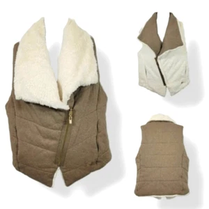 Calvin Klein Reversible Cocoa and Cream Faux Fur Quilted Puffer Vest Size Small - Picture 1 of 10