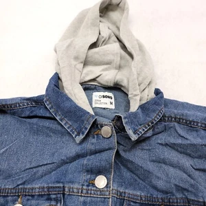 Ci Sono Casual Button Up Long Sleeve Denim Hoodie Womens Size M Gray Blue - Picture 1 of 9