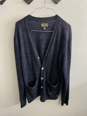 Cárdigan True Religion jaspeado negro gris botón para hombre talla XL bolsillo lana Foto 1 de 4