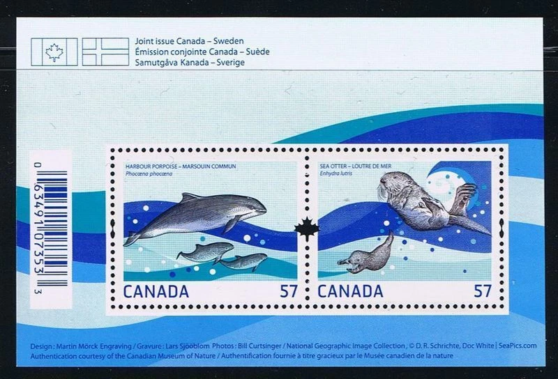 Canada Sweden Joint Issue 2010 MNH, Sea Mammals, Fish, Shark, Marine Life - Image 1 of 1