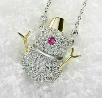Cadena Colgante Muñeco de Nieve Rubí Rosa Simulado Redondo 1.95Ct Chapado en Oro 14K Dos Tonos Foto 1 de 4