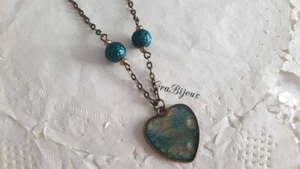 Collana ciondolo cammeo cuore bronzo con perline - Picture 1 of 1