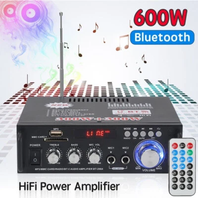 600W Bluetooth Mini Verstärker HiFi Power Audio Stereo Bass AMP USB MP3 FM  Auto - Bild 1 von 4