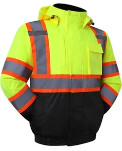 Hi Vis Class 2 Insulated Safety Jacket Bomber Jacket Coat Fleece Reflective - Picture 1 of 39