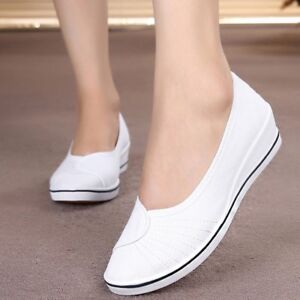 Womens Girl Canvas Wedge Heels Sneakers Dancing Pumps Slip On Casual Nurse Shoes