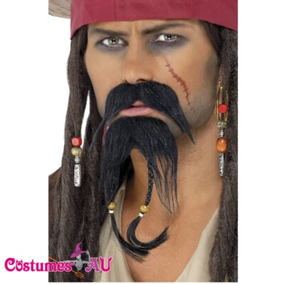 Pirate Beard Moustache Facial Hair Set Caribbean Jack Sparrow Costume Accessory  - Image 1 of 2