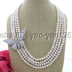 S112406 20" 4 Strands White Round Pearl Necklace Cz Pendant