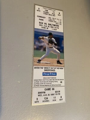 Orioles at Chicago Rare Unused Ticket 8-26-98 Ripken GM # 2610 & HR # 382 - Image 1 of 2