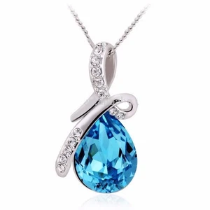 Tear Drop Angel Crystal rhinestone pendant necklace with silver plated chain - Picture 1 of 6