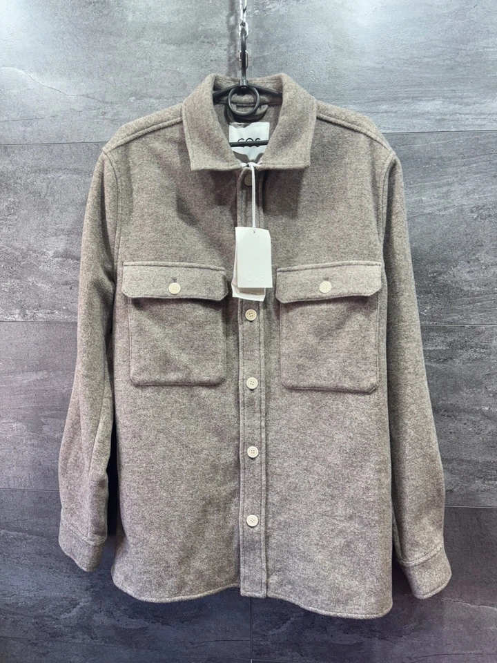 COS RELAXED-FIT WOOL OVERSHIRT DARK BEIGE MENS size M - Image 1 of 4