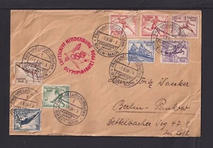 1936, Olympiafahrt, Satz auf Brief mit SELTENEM zinnoberrotem Bestätigungs-o - Bild 1 von 2