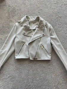 Gray Faux Suede Zip Jacket Moto Size Small Papaya Winter Fall - Picture 1 of 4