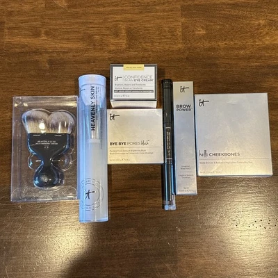 IT Cosmetics Hello Cheekbones Matte Bronzer Bye Bye Pores Eye Cream Brushes Lot - Image 1 of 4