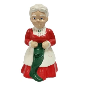 Vintage Ceramic Mrs Claus With Stocking Green & Red 9.5” Christmas Holiday Decor - Picture 1 of 11