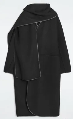 Cos Women’s Black Wool Blend Scarf Coat Size XXS Relaxed Fit RRP £300 - BNWT - Image 1 of 4
