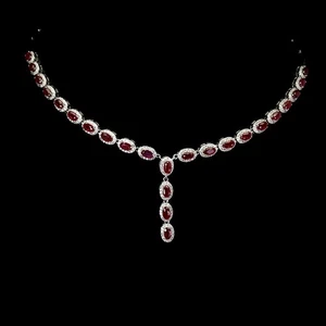 925 Sterling Silver Necklace Oval Ruby 5x3mm Natural Gemstone Jewelry 18inches - Picture 1 of 14