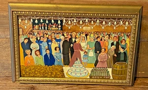 Gloria Laposka (1922-2015) Folk Americana Künstler Kunst Gemälde auf Karton Hochzeit - Bild 1 von 16