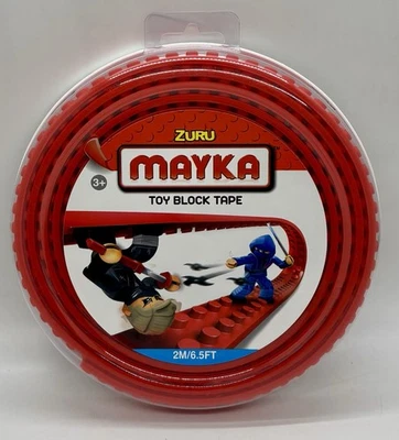 Zuru Mayka Toy Block Tape 2M/6.5 FT Red 2 Row Compatible Lego Cut Stick Reuse - Image 1 of 3