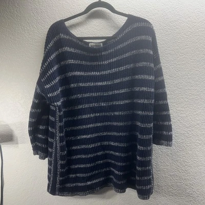 Suéter Coldwater Creek XL 18 túnica listrada azul/branco manga 98516 3/4 - Imagem 1 de 4