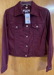 MICHAEL KORS, Jean Jacket, Women's S, Merlot, Cotton & Spandex, New $110 Tags - Picture 1 of 16