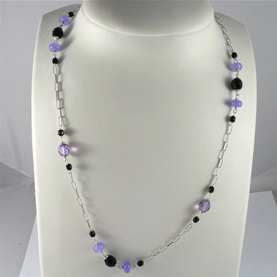 Collar de Plata 925 Rodiado, Ónix Negro , Amatista y Cristales Violeta - Imagen 1 de 1