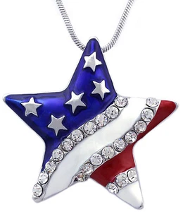 Patriotic July 4th USA US American National Flag Star Pendant Necklace Jewelry - Picture 1 of 4