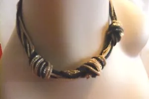 Vintage dreifach geknotete gold- und schwarzfarbene Kette Halskette mit verstellbarem Verschluss - Bild 1 von 1