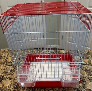 Brandneu 14" Rosa Draht Klein Vogelkäfig mit Futterhäuschen - Bild 1 von 3