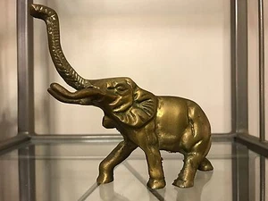 Vintage Solid Brass Metal Elephant Figurines Home Decor - Picture 1 of 7