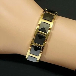 Fuerte BioMagnético Tungsteno Artritis Alivio Dolor Negro & Oro Chapado Pulsera - Imagen 1 de 5