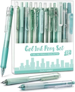 12Pack Pastel Gel Ink Pen Set, 11 Pack Black Ink Pens with 1Pack Highlighter for - Picture 1 of 12