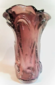 Murano Seguso Bollicine Pulled Dog Ear Lilac Neodymium Glass Vintage Vase 10"h: - Picture 1 of 9