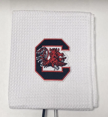 South Carolina Gamecocks Golf Towel, 12 x 20, with carabiner, White Cover