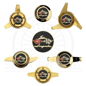 Impala Gold & Black Wire Wheel Chips with Gold Knockoff Spinner Caps, Set of 4 - Picture 1 of 60