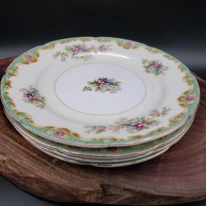 Rembrandt Bread Plates 6" Set of 4 Green Floral Gold Trim Vintage Japan - Picture 1 of 6