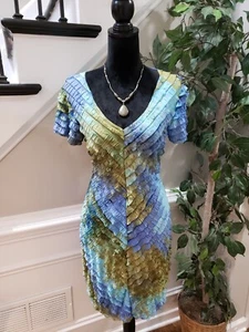 Sunny Leigh Women's Multicolor Polyester V-Neck Short Sleeve Knee Length Dress L - Picture 1 of 12