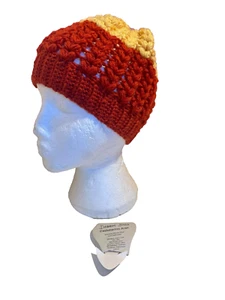 Crochet Puff Stitch Yellow/Orange Beanie from Cashmerino Yarn, Womens - Picture 1 of 8