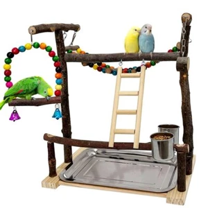 Wooden Bird Playground, Parrot Play Stand, Parakeet Perch Stand Natural Cocka... - Picture 1 of 7