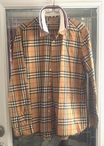 Burberry London Nova Checked Double Collar Button Down Shirt Beige Men's Sz 3XL - Picture 1 of 7
