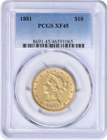 1881 $10 Gold Liberty Head EF45 PCGS Cover