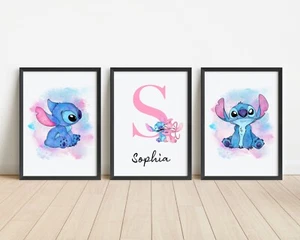 Set Of Personalised Stitch Wall Art Prints Kids Room Poster Custom Gift - Picture 1 of 4