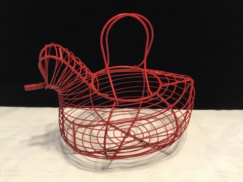 Vintage Red Wire Chicken Hen Bird Egg Basket with Handles   (EE35) Cover